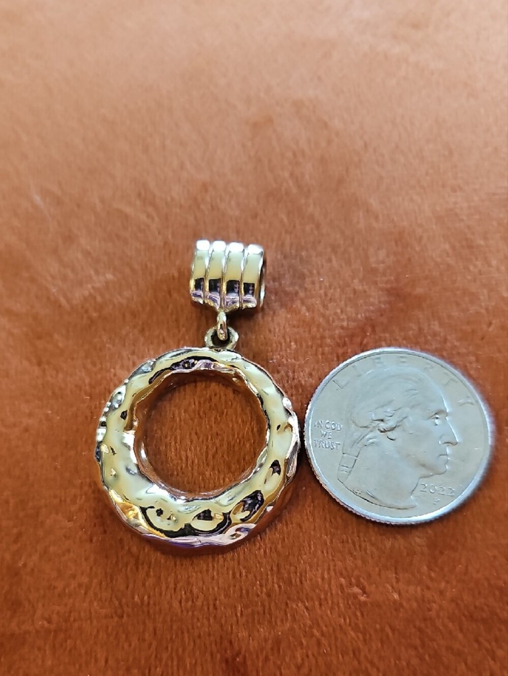 Gold-Tone Textured Circle Pendant Necklace - Women Jewelry - Picture 7 of 7